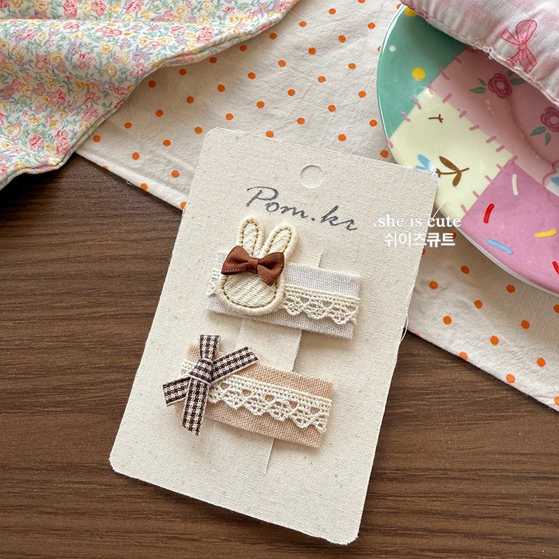 2 unids/set de pinzas para el pelo de conejito Floral para niñas, pasadores con lazo de encaje de conejo de tela de dibujos animados, accesorios versátiles para el cabello para niños - imagen 4