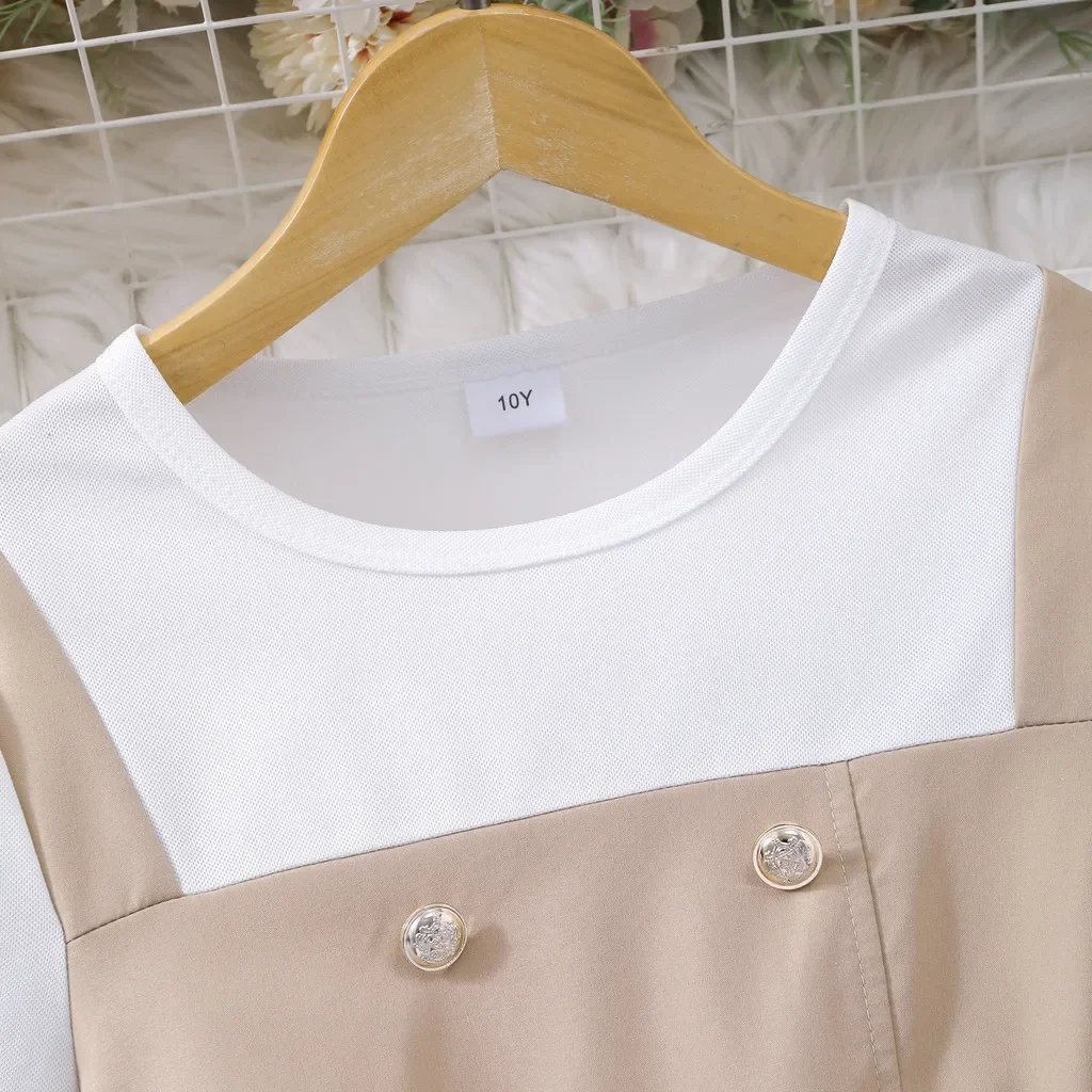 Vestido de verano para niña de 8 a 12 años, vestidos de manga corta de color caqui y blanco para niños, ropa sencilla de moda para Chica adolescente, traje de fiesta para niños grandes - imagen 4