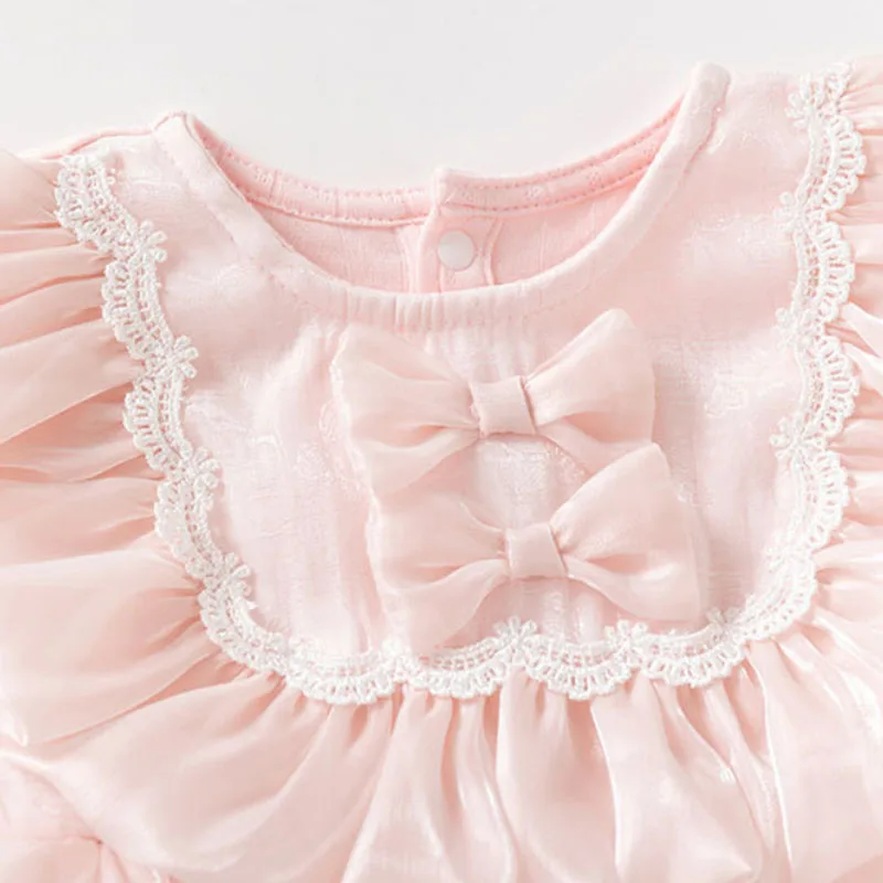 Ropa de primavera y otoño para niñas recién nacidas, monos de princesa de manga larga de algodón con bonito lazo coreano + sombrero, ropa de Boutique para bebés B038 - imagen 5