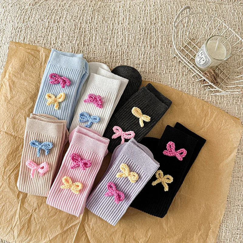 Calcetines de tubo para niña con lazo y rayas caramelo - imagen 2