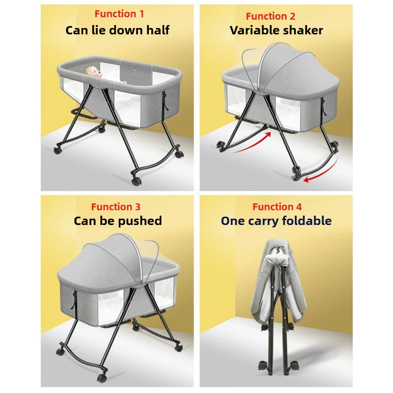 Cuna de bebé portátil, cama de viaje con mosquitera, cuna plegable multifunción para guardería de bebé con 4 ruedas para cunas de bebé de 0 a 24 meses - imagen 4
