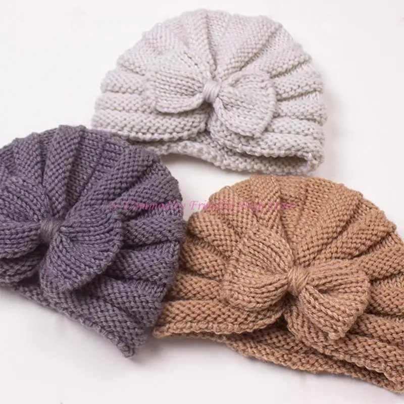 85AE Gorro tejido a gorro tejido a mano, gorro con nudo lazo para niñas pequeñas para cabeza A - imagen 3