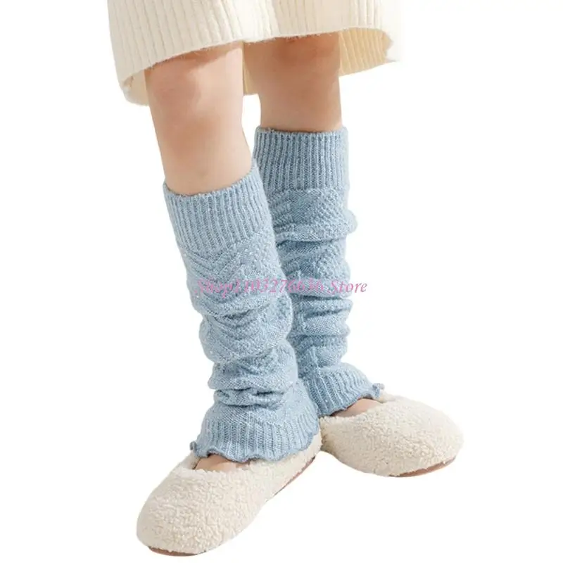 R6FD Par calcetines apilados transpirables con detalles brillantes y calentadores piernas elásticos para niñas - imagen 3