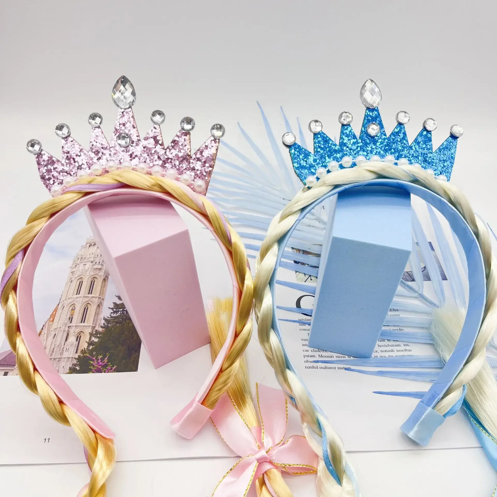 Corona de princesa peluca diadema accesorios para el cabello peluca de bebé aro de cabeza trenzada para niñas accesorios de rendimiento sombreros para niños regalo para niños - imagen 2