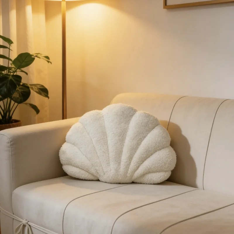 Almohada felpa en forma de concha para niños – Esponjosa y decorativa