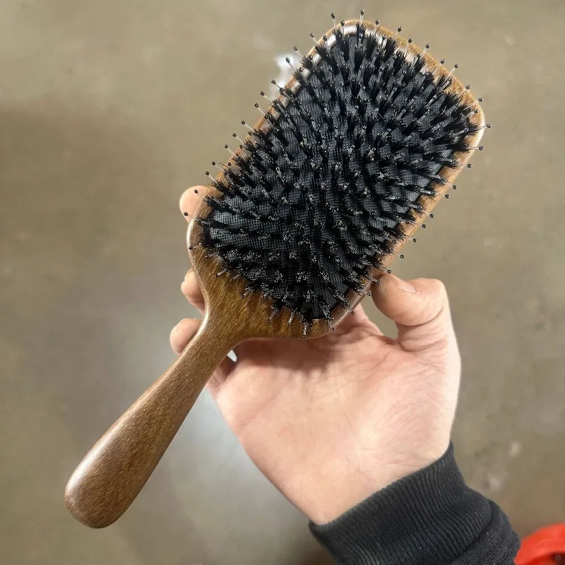 Peine con cojín de aire de cerdas de jabalí de sándalo: masaje del cuero cabelludo y peine meridiano, cabello liso, añade volumen, perfecto para uso doméstico. - imagen 3