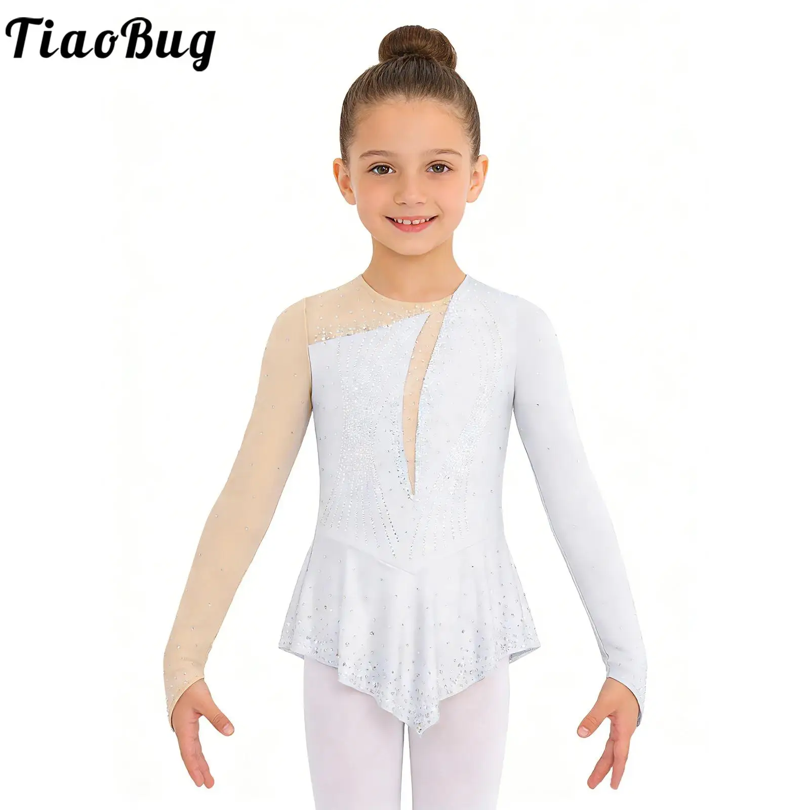 Vestido de patinaje artístico para niña con pedrería brillante - imagen 5