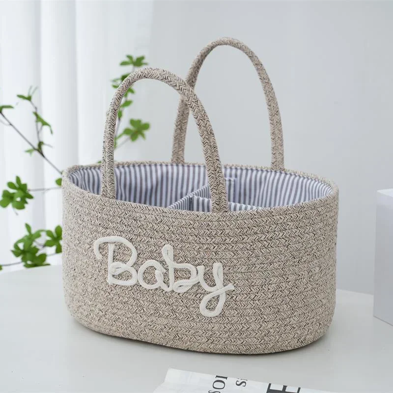 Bolsas de pañales para bebés, bolso de mano para mamá, bolsa multifuncional de cuerda de algodón para pañales, bolsa para biberones, organizador de juguetes, cesta de almacenamiento - imagen 4