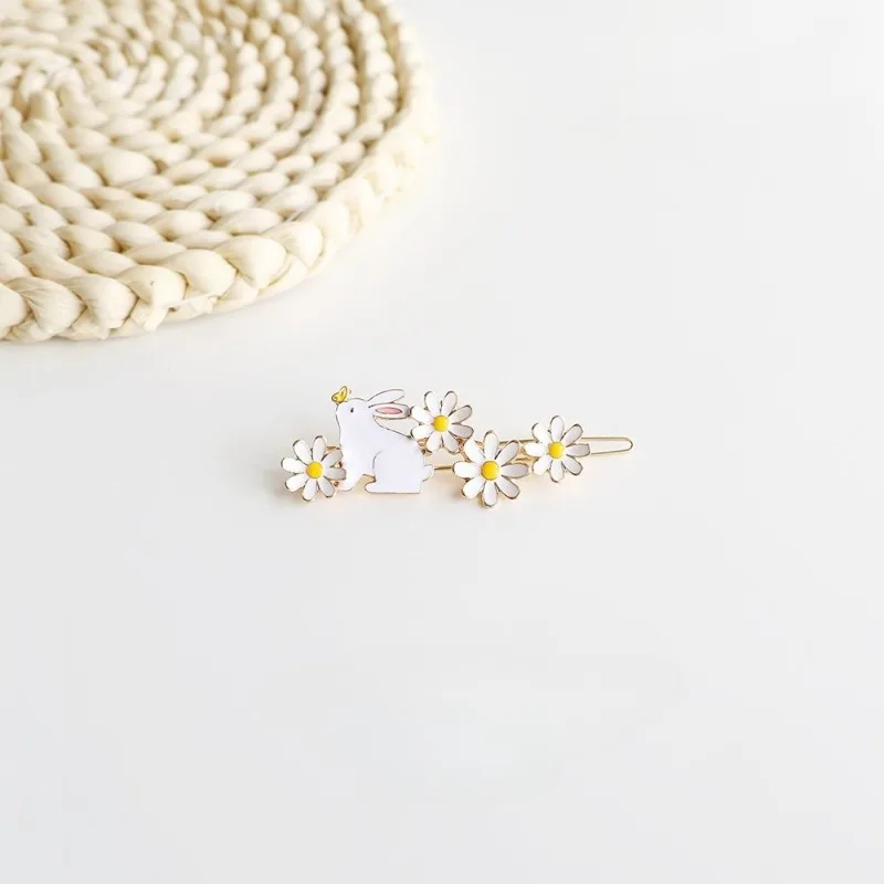 Nuevas pinzas para el cabello de conejo esmaltadas hechas a mano: detalles de margaritas, pasador estilo hada, accesorios para el cabello lindos y delicados y versátiles. - imagen 2