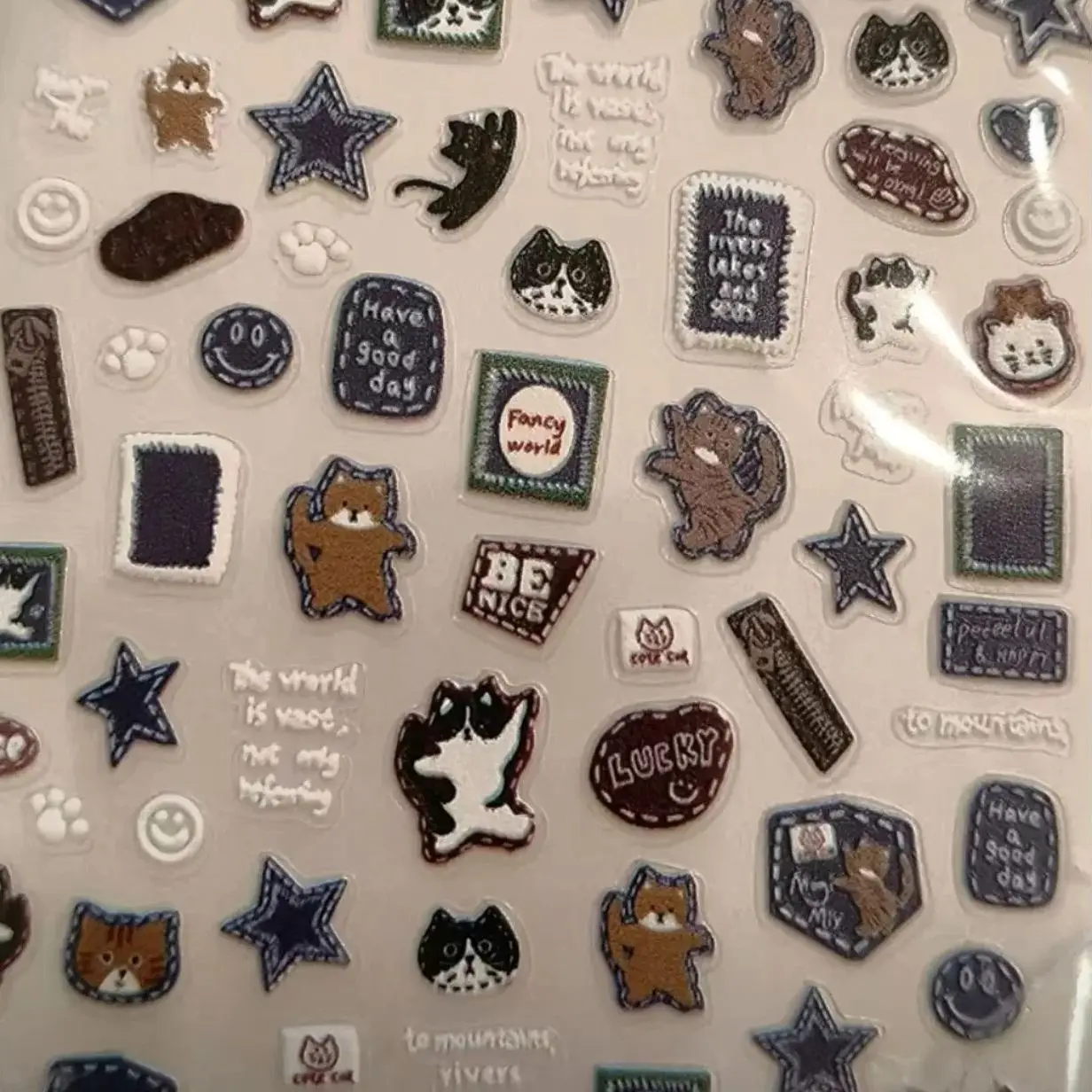 Adhesivos kawaii 5D gato y estrella vintage para manualidades - imagen 5