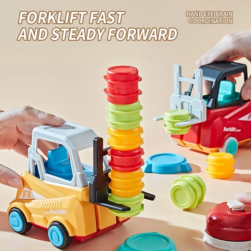 Juego educativo de apilamiento Montessori para edades tempranas, juego de coches de juguete, camión de ingeniería para niños, carretilla elevadora, juguetes educativos de aprendizaje cognitivo de Color - imagen 2