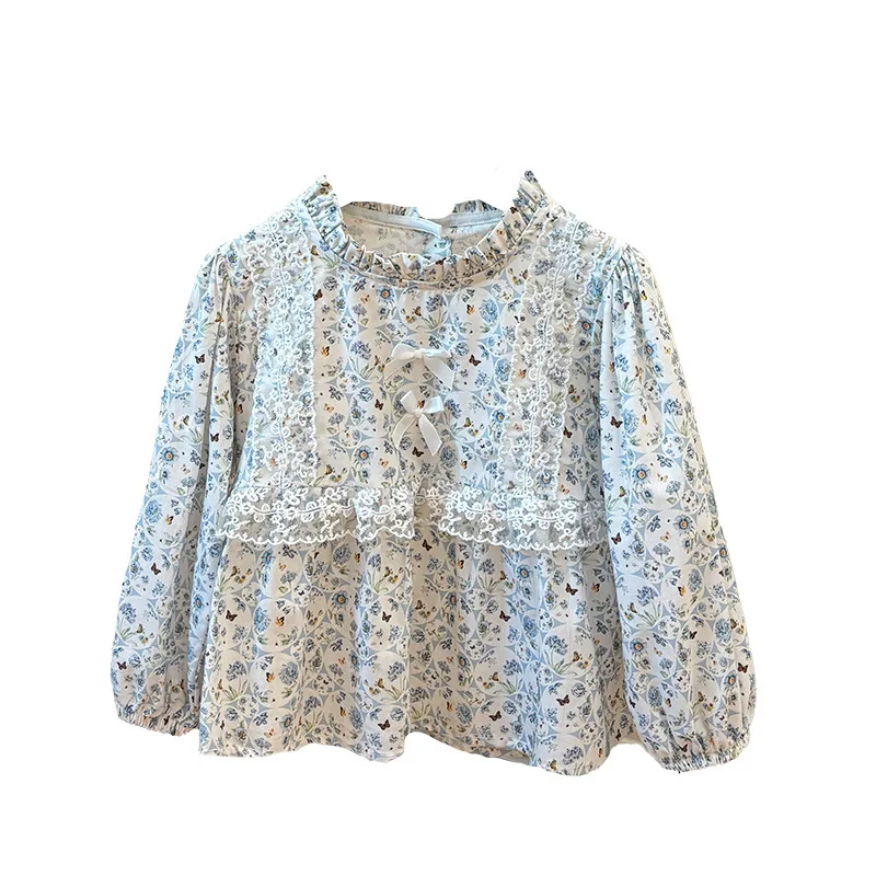Camisa floral de algodón con lazo para niña - imagen 5