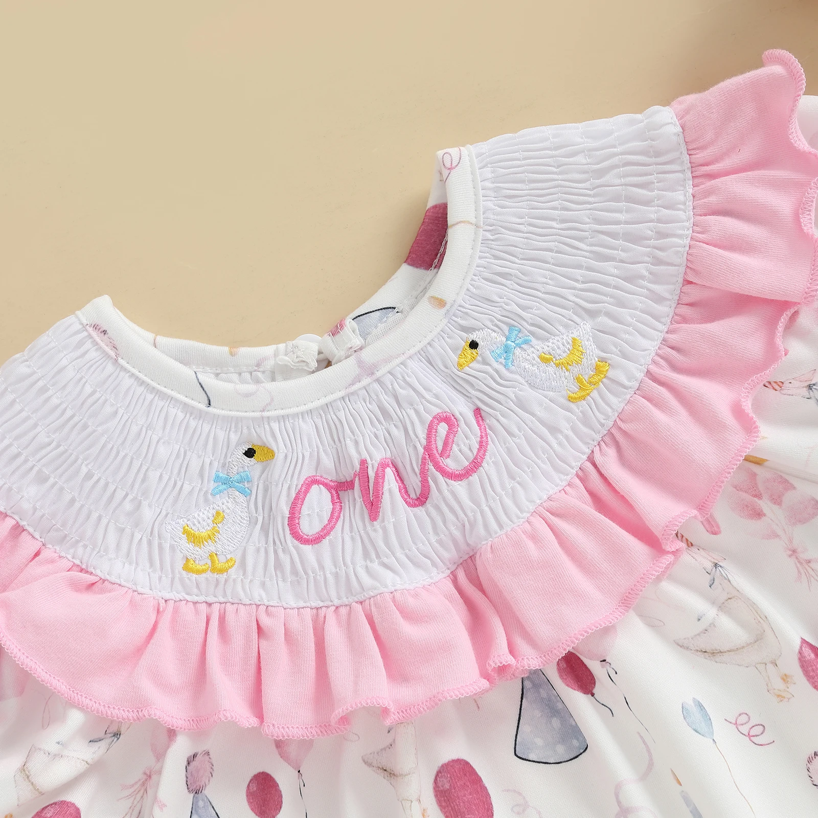 SUNSIOM Mameluco de primer cumpleaños para niña con letras y globos con volantes y manga corta, ropa bonita de verano - imagen 4