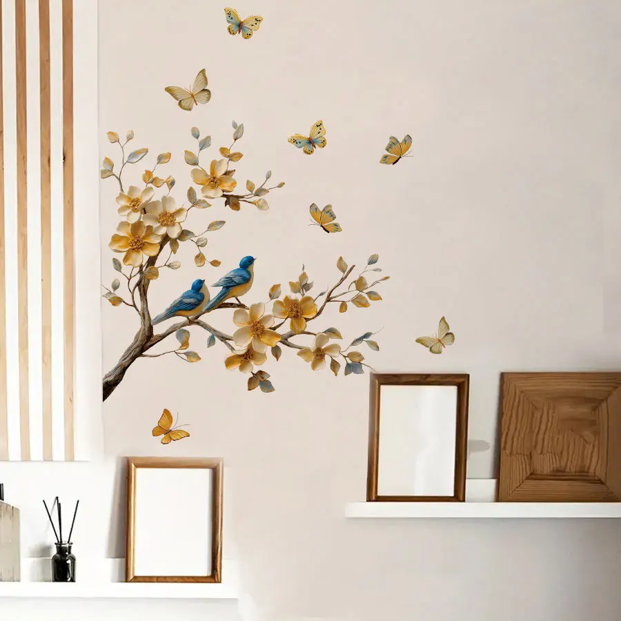 Pegatinas de pared autoadhesivas con gradiente de viento, flor, pájaro, mariposa, para decoración del hogar y dormitorio, pegatinas de pared cálidas - imagen 3