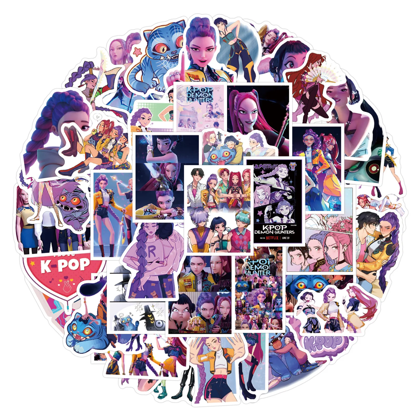 55 unids/set Kpop Demon Hunters pegatinas Anime juego calcomanías de dibujos animados DIY álbum de recortes teléfono nevera equipaje monopatín bicicleta Juguetes - imagen 2