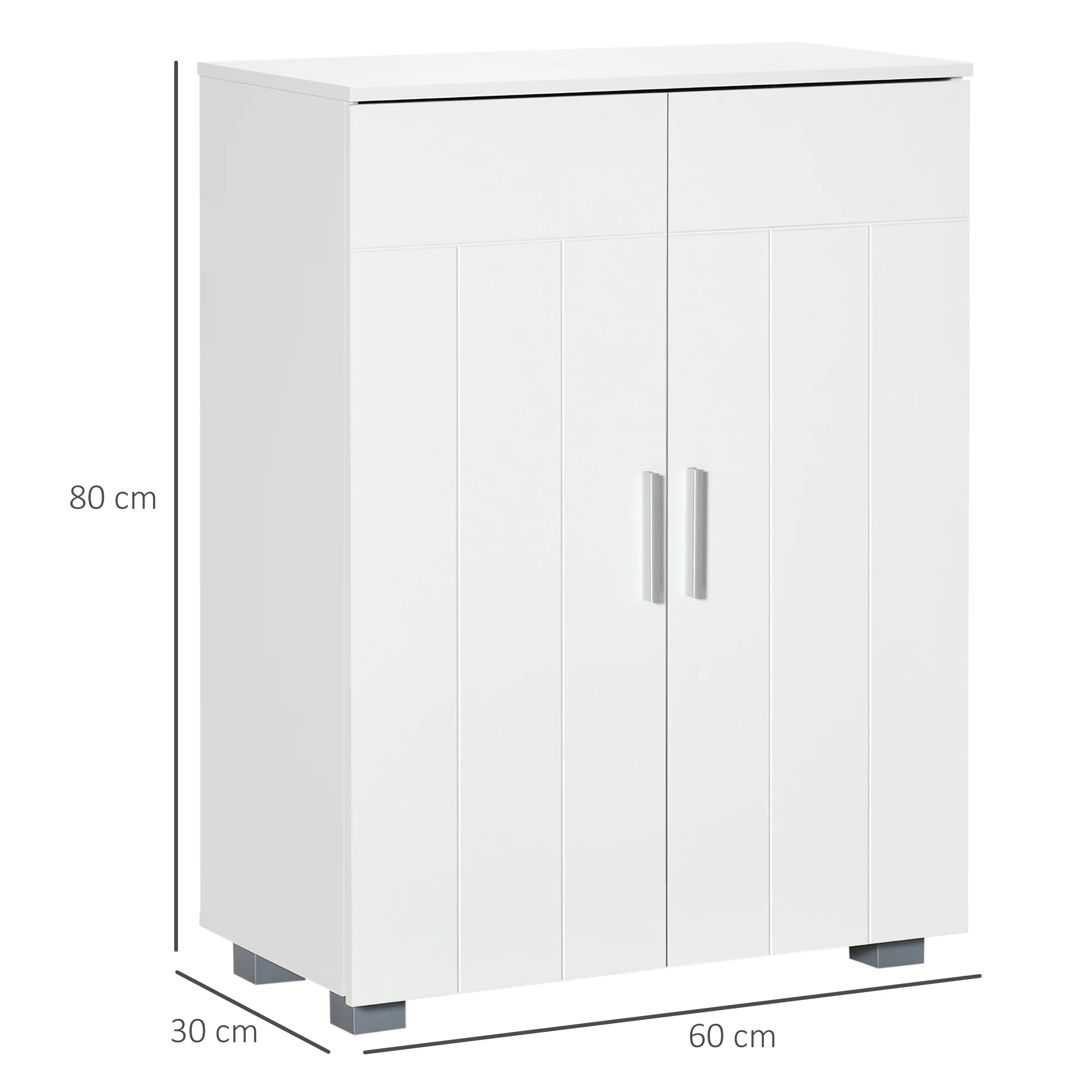 kleankin Armario de Baño con 2 Puertas y 2 Estantes Ajustables de 7 Niveles Mueble Auxiliar de Almacenaje para Salón Cocina Antivuelco 60x30x80 cm Blanco - imagen 3