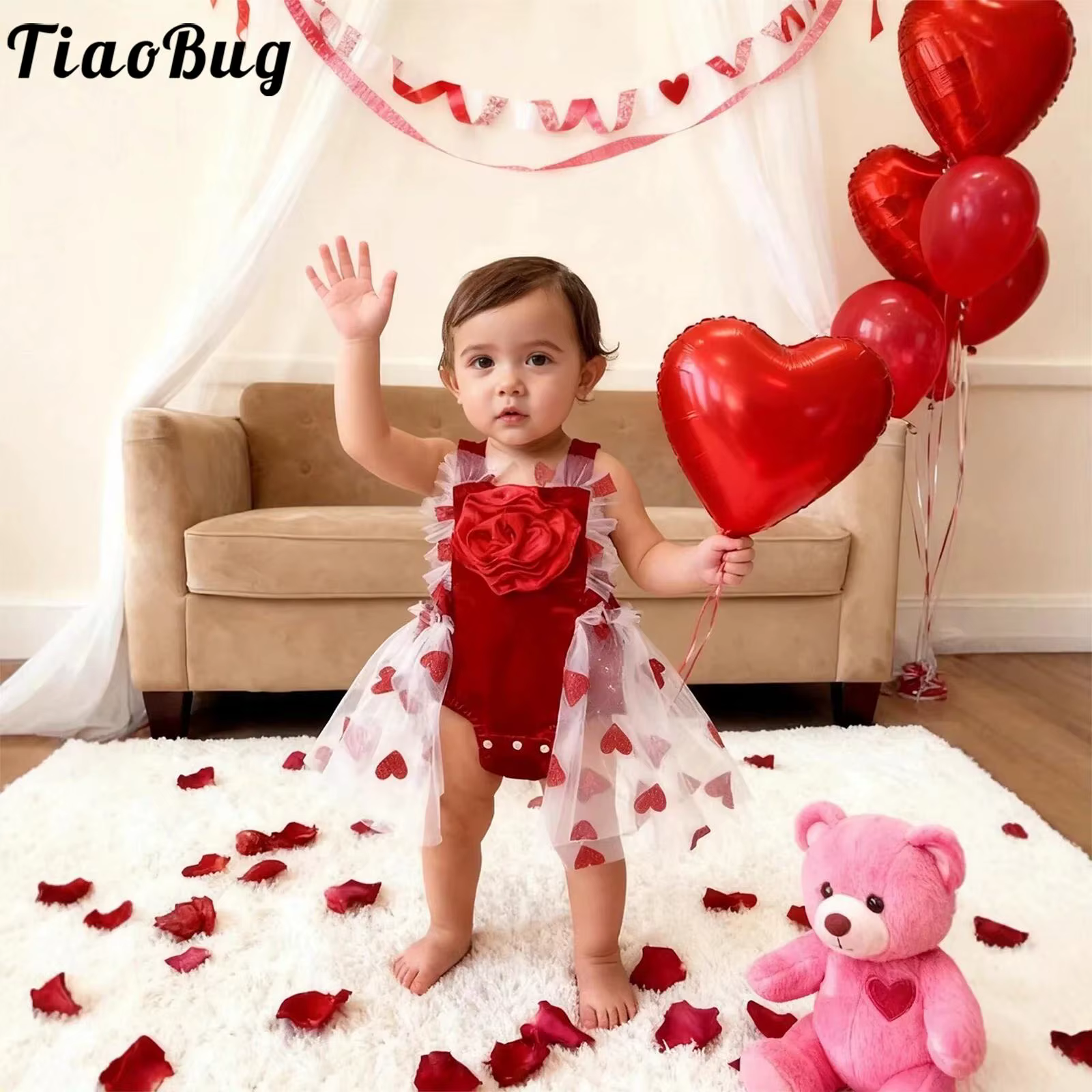 Vestido de San Valentín para bebé niña – Tul y terciopelo - imagen 5