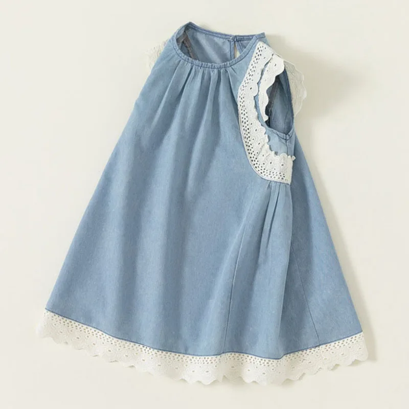Ropa de Boutique de verano para niñas, moda coreana, encaje, lindo vaquero, sin mangas, vestidos de princesa para bebés, vestido para niños pequeños, ropa para niños B173 - imagen 3