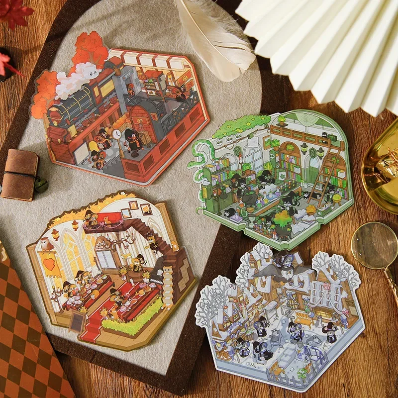 Creativo DIY lindo gatito de dibujos animados paisaje 3D gato de dibujos animados paisaje pegatina conjunto decoración para niños adultos alivio del estrés - imagen 4