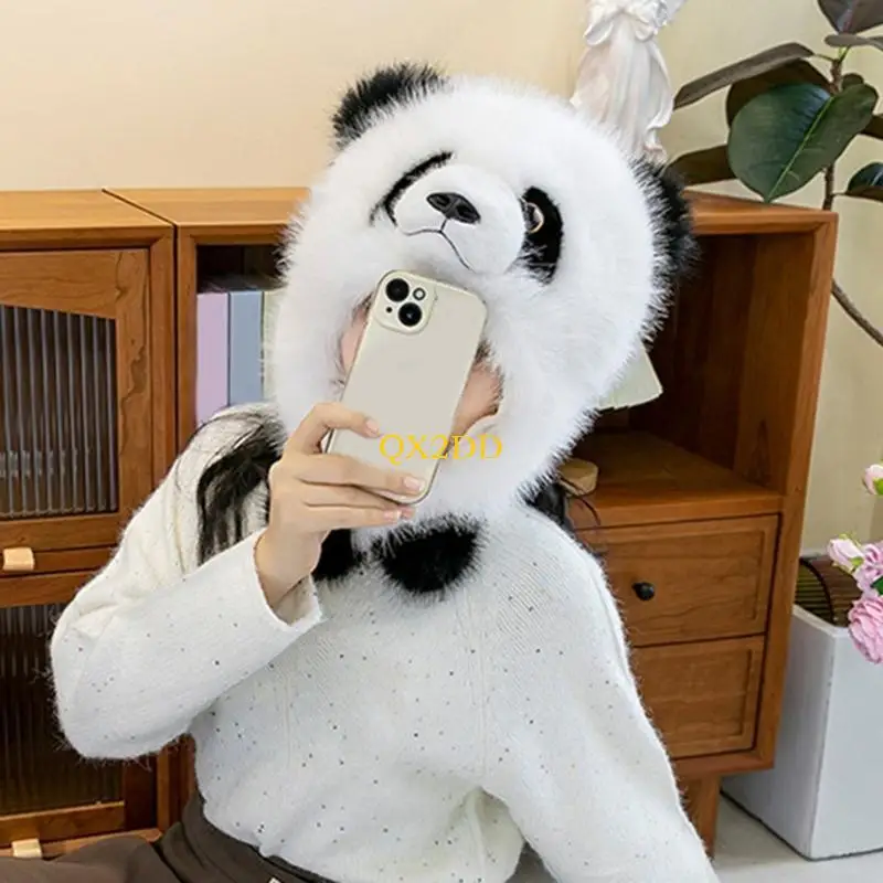 QX2D Gorros con protección para los oídos Panda Realista Gorro con Orejeras cálido y acogedor Gorro para bebé para Aire - imagen 4