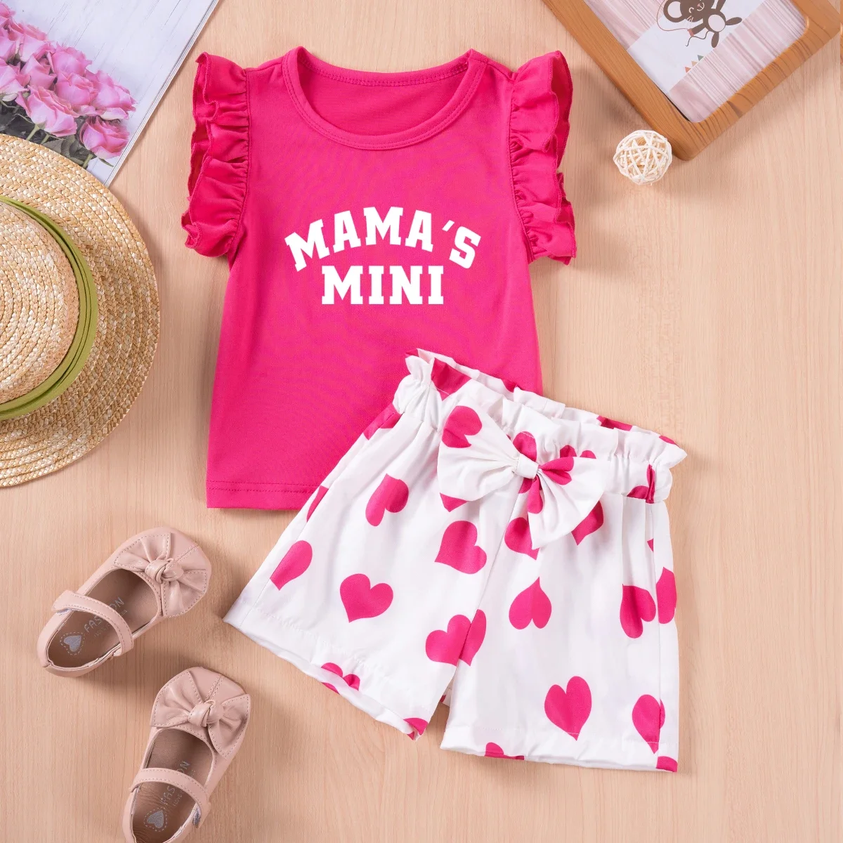 Conjunto estampado de verano para niña – Top con volantes y shorts - imagen 4