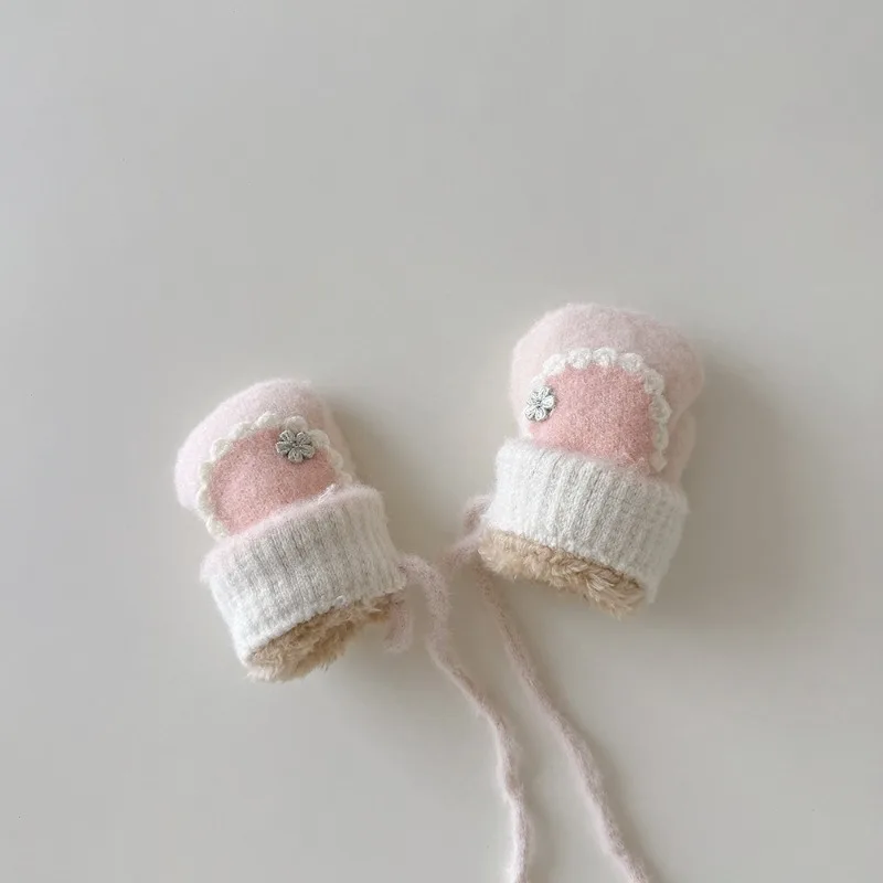 Manoplas de conejo para niña con cordón antipérdida