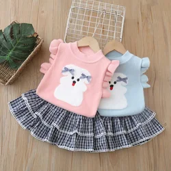 MILANCEL otoño nuevo conjunto de ropa para niñas lindo chaleco punto y Falda plisada 2 uds