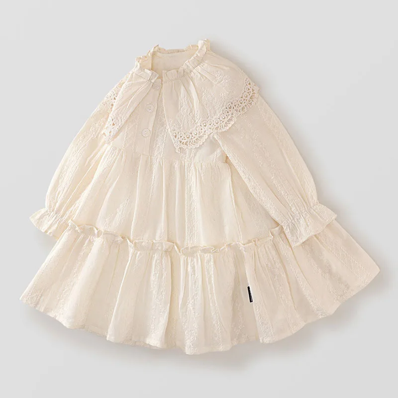 Vestido de bebé con encaje y solapa grande – Primavera y otoño - imagen 4