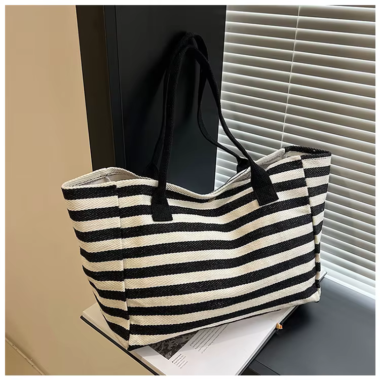 Bolso de hombro a rayas para mamá – Lona gran capacidad trabajo