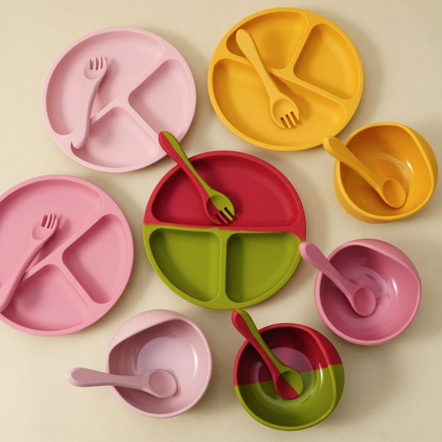 Cuenco con ventosa de silicona para niños, vajilla de alimentación para entrenamiento infantil, aprender a comer platos y platos de comida, plato, cosas para bebés - imagen 3