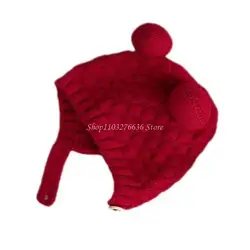 Gorro de punto cómodo con orejeras y pompón para recién nacido