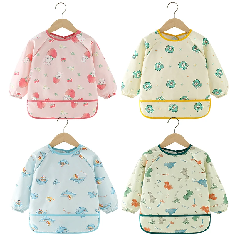 Ropa de alimentación de bebé impermeable dibujos animados Animal comiendo babero de bebé Otoño Invierno niños niñas de manga larga ropa para eructar para niños pequeños - imagen 2