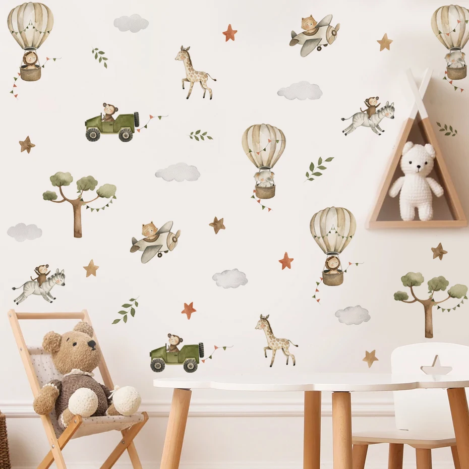 Pegatinas de pared infantiles – Animales Safari estilo acuarela