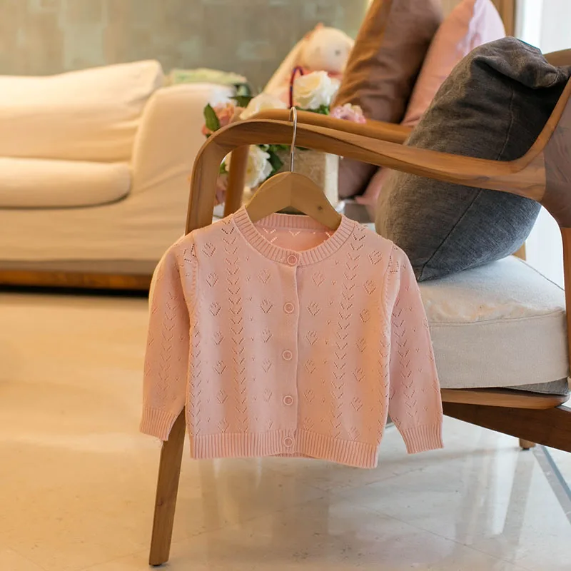 MILANCEL otoño niños cárdigan de punto lindo ahuecado 0-4T niñas camisa con aire acondicionado Color sólido bebé prendas de vestir finas Tops - imagen 4