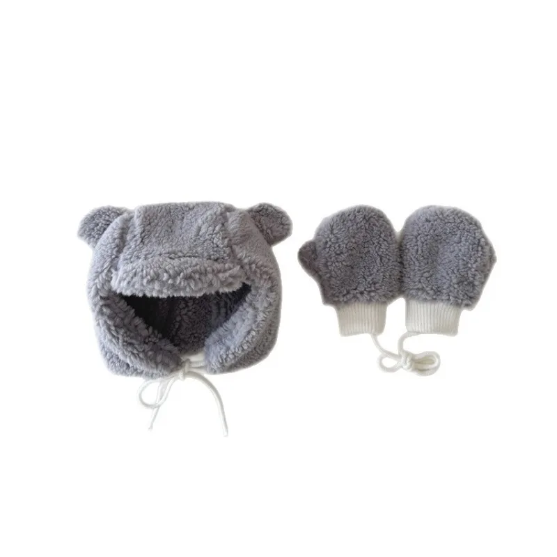 Gorro de invierno con temática de oso bonito con guantes adjuntos, gorro térmico con protección para los oídos para bebés, manoplas con capucha forradas de lana Polar - imagen 5