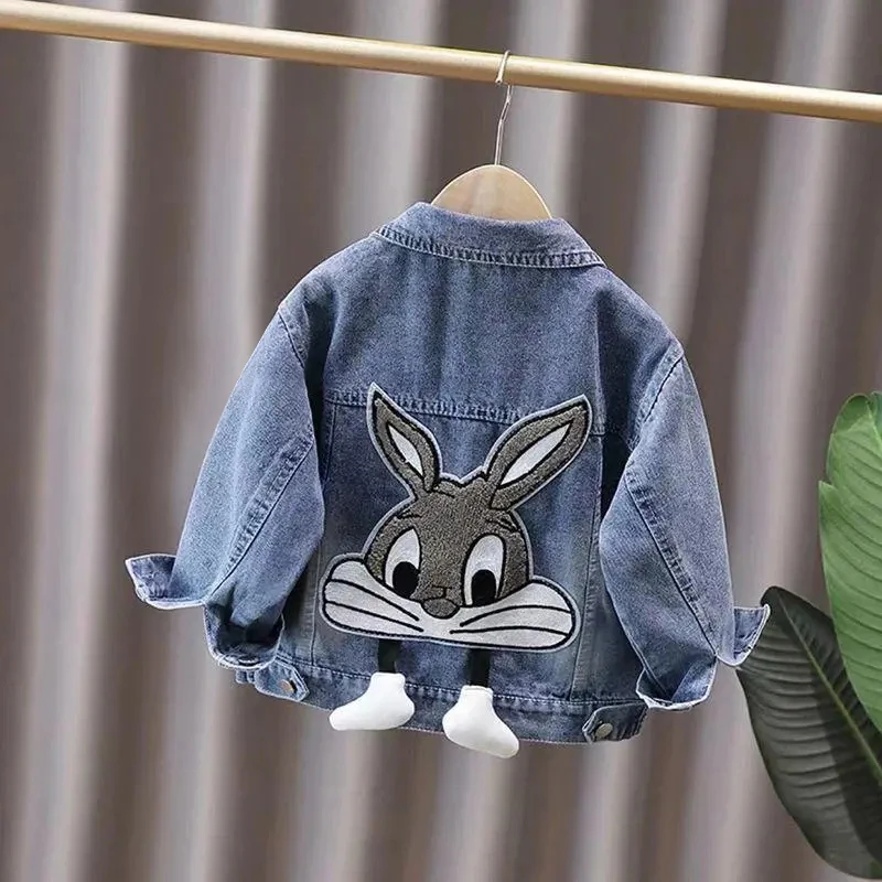 Chaquetas vaqueras para niñas de 2 a 7 años, nueva moda, abrigo de conejo bordado de dibujos animados para niños, prendas de vestir exteriores de otoño, ropa informal para niñas - imagen 2