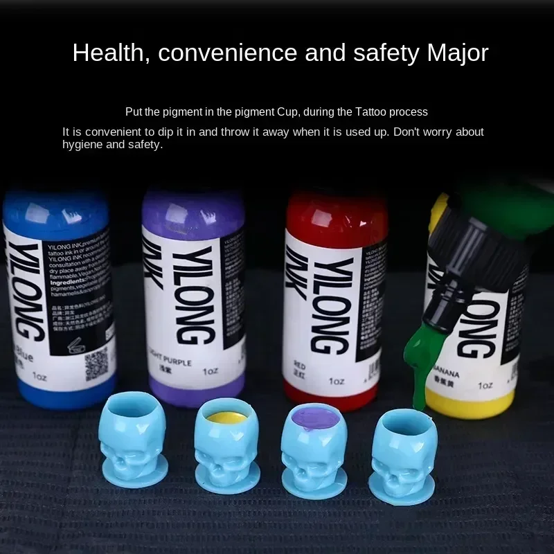 50 Uds maquillaje coloración pigmento taza contenedor tatuaje accesorio desechable tatuaje calavera tazas de tinta permanente para artistas de tatuajes - imagen 3