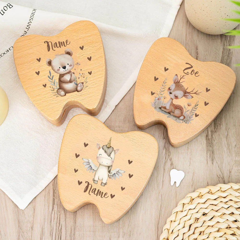 Caja de hadas de dientes personalizada, recuerdo de primer diente, baratija de madera, nuevo regalo para bebé, regalo de almacenamiento de primer diente, caja de dientes Unisex para bebé