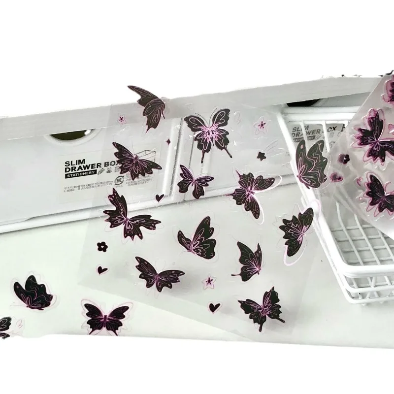 10 Uds. De pegatinas decorativas DIY de mariposa rosa y negra, soporte para bolígrafo de escritorio de pared para estudiantes de alto valor, pegatina para taza de agua - imagen 5