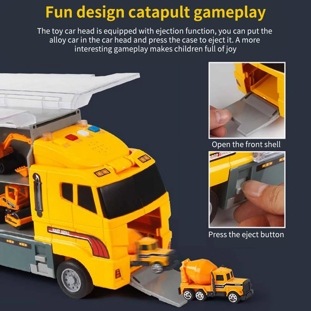 Juego de camiones grandes, Mini coche fundido a presión de aleación, juguetes, vehículos, camión portador, excavadora, tanque, camión de bomberos, coche de ingeniería, juguetes para niños - imagen 5