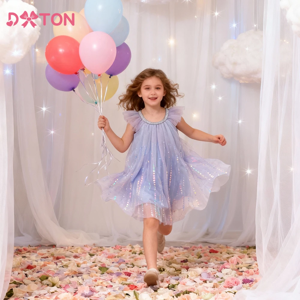 DXTON Vestido de princesa en gasa sin mangas con lentejuelas verano - imagen 2