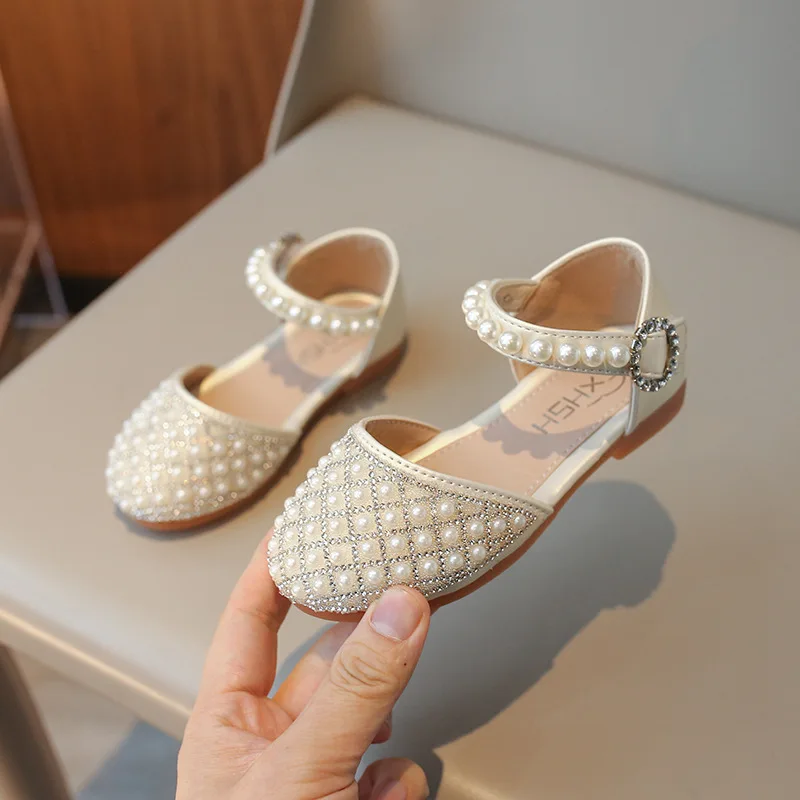 Zapatos de cuero para niñas, zapatos de cristal para niños, novedad de verano 2021, zapatos de princesa para niñas pequeñas, zapatos de baile con diamantes de imitación brillantes a la moda - imagen 2