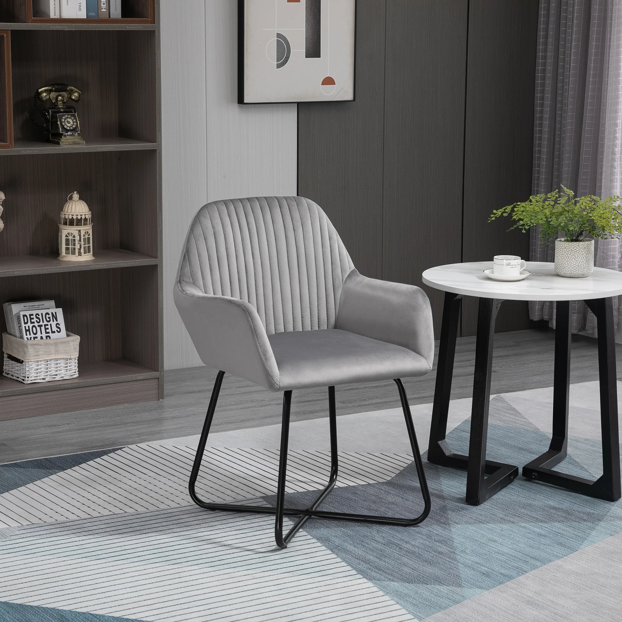 HOMCOM Butaca de Salón Sillón de Salón Tapizado en Terciopelo con Asiento Acolchado Base Metálica Cruzada Sillón Lectura para Sala de Estar Dormitorio