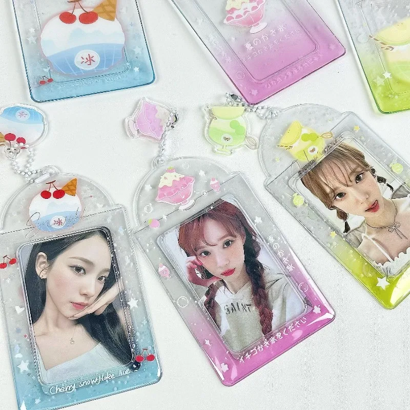 Marcos de fotos de PVC con batido alegre de verano con cadena, bonito soporte para sesión fotográfica de helado para tarjeta Kpop de 3 pulgadas
