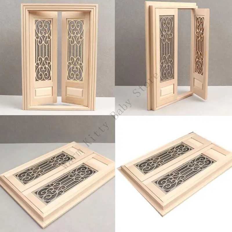 XXFE Miniatura DIY Decoraciones para Habitaciones Puerta Granero Madera para Casas Muñecas Modelo Accesorios para - imagen 5