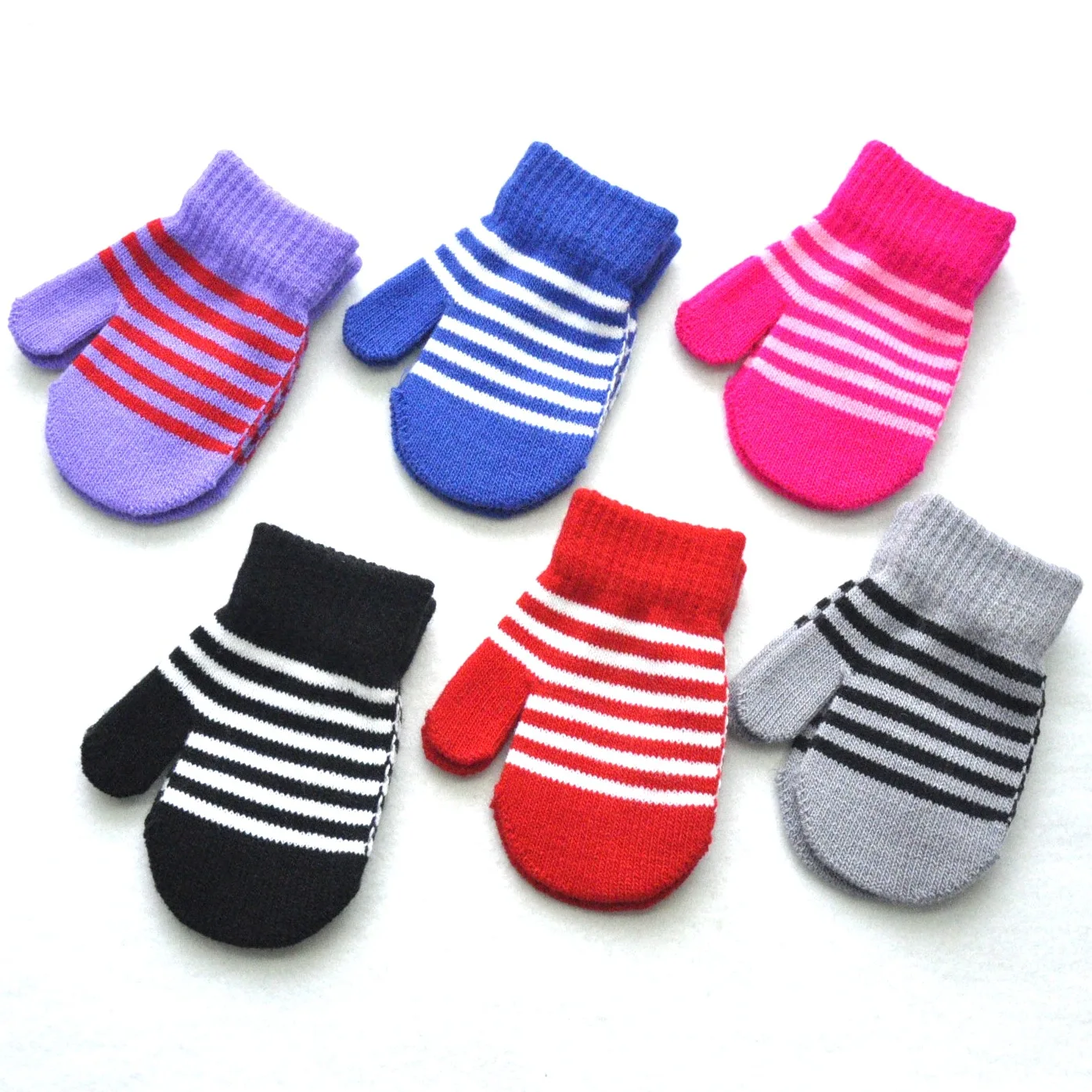 Guantes cálidos de punto a rayas para niños, manoplas de retales para bebés y estudiantes, para ciclismo y esquí al aire libre, 1 a 4 años, Invierno - imagen 3