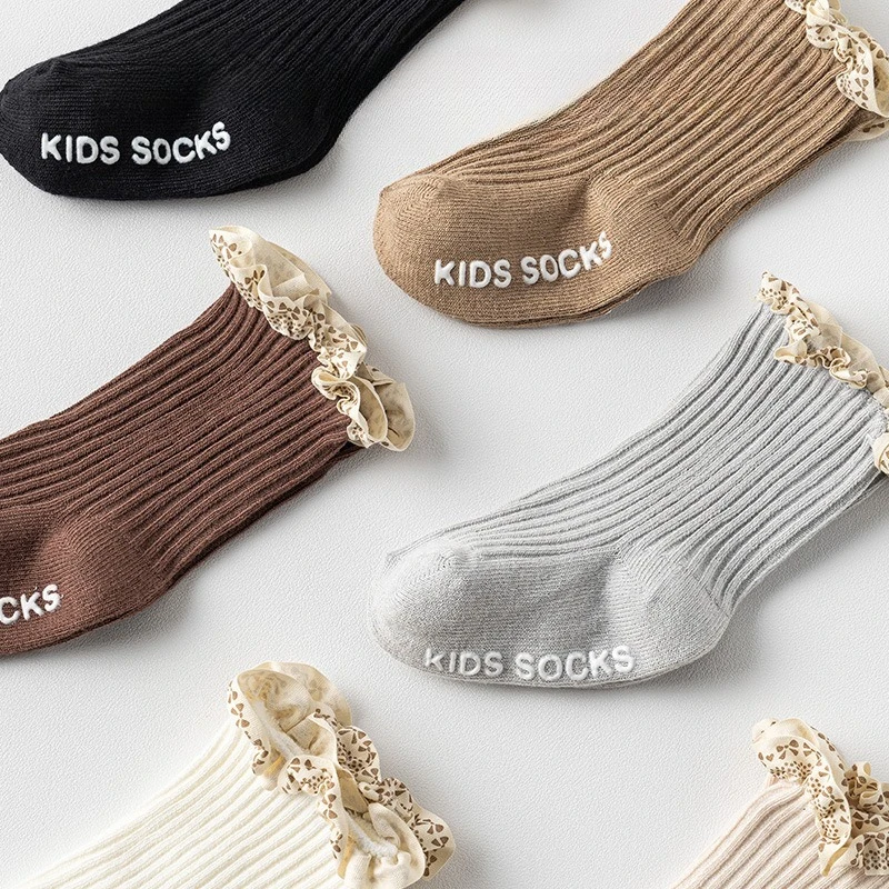 Calcetines de bebé con borde de volantes, calcetines largos para niñas recién nacidas, calcetines antideslizantes para niños pequeños, accesorios para bebés - imagen 2