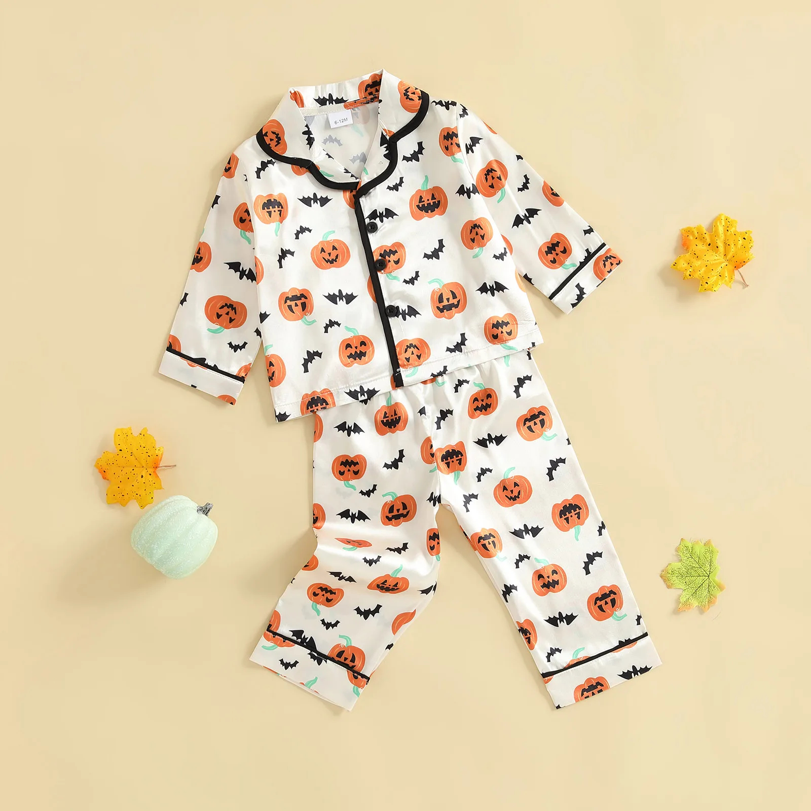 VISgogo Conjunto de 2 piezas de pijamas de Halloween para niños pequeños, camisa y pantalones con estampado de calabaza de manga larga, ropa de descanso para bebés y niñas - imagen 3