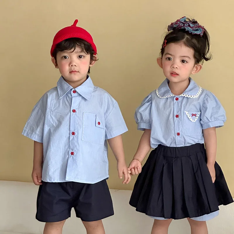 Conjunto verano niña encaje preppy camisa ligera y pantalón corto - imagen 4