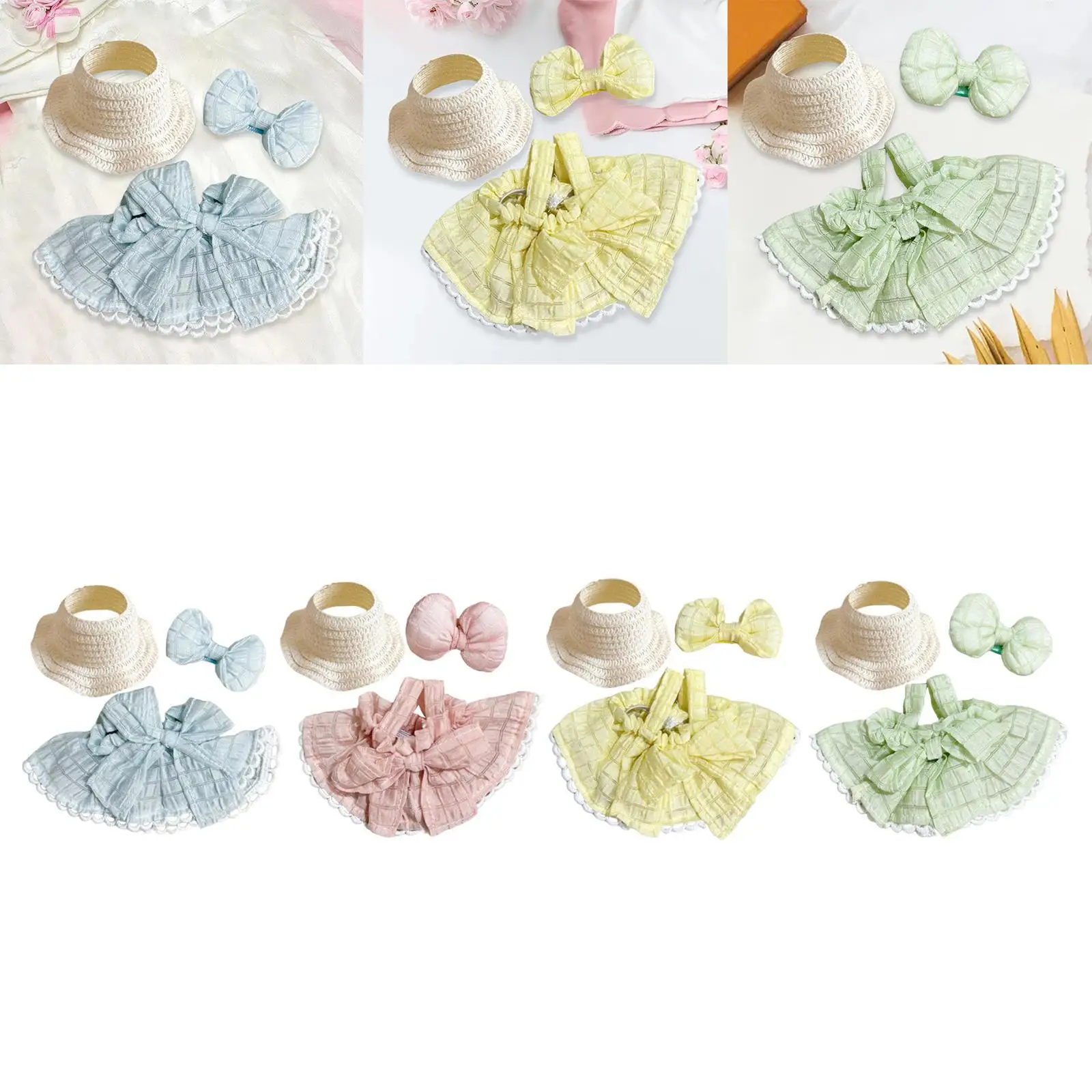 3Pcs Dolls Dress with Hat Bow Hairpin for 15-17cm Dolls Dress up Halloween Gifts